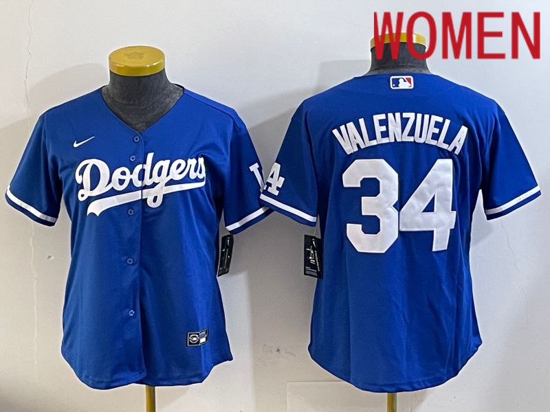 Women Los Angeles Dodgers #34 Valenzuela 2024 blue jersey 202411202->women mlb jersey->Women Jersey